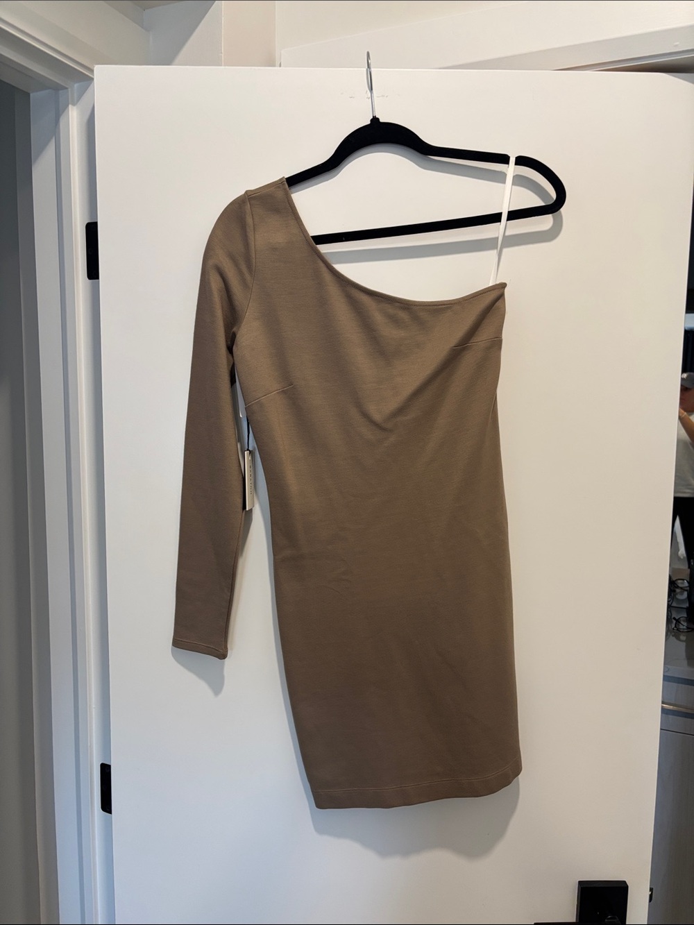 Babaton One-Shoulder Taupe Bodycon Dress